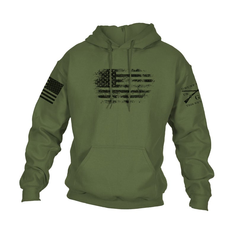 Grunt Style Vintage American Hoodie (Military Green, Small) - Image 1